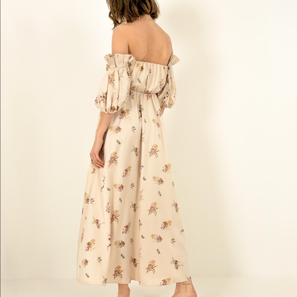 Overthesea Vintage off-shoulder midi dress floral print and balloon sleeves S - Picture 3 of 6